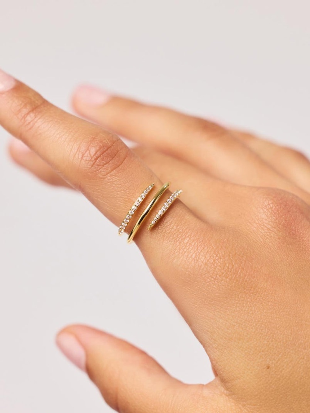 Ana Luisa 14k Gold Plated Twisted Triple Band Ring with Cubic Zirconia Accents